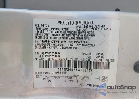 2005 Ford Focus Zx4 from USA, damaged, VIN 1FAFP34N75W115475